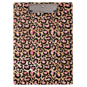 Porte-bloc Parties scintillant Léopard à huile rose pâle et o