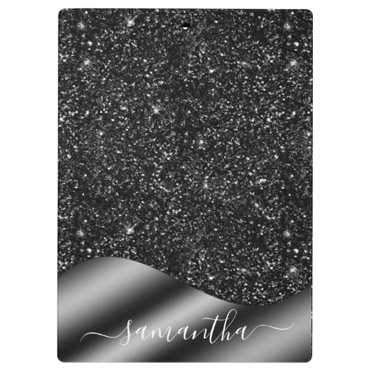 Porte-bloc Parties scintillant noire Nom manuscrit Monogramme (Dos)