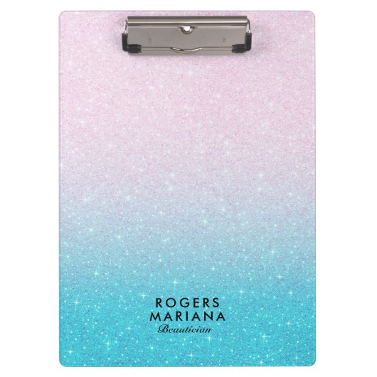 Porte-bloc Parties scintillant Ombre Faux rose et turquoise (Devant)
