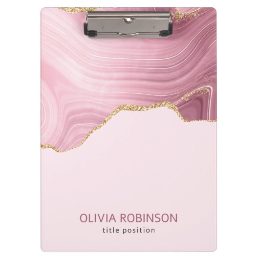 Porte-bloc Parties scintillant or en marbre rose (Devant)