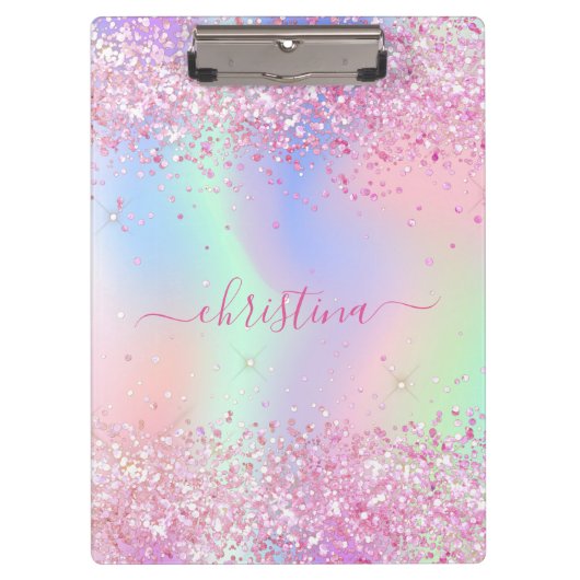 Porte-bloc Parties scintillant rose violet nom holographique (Devant)