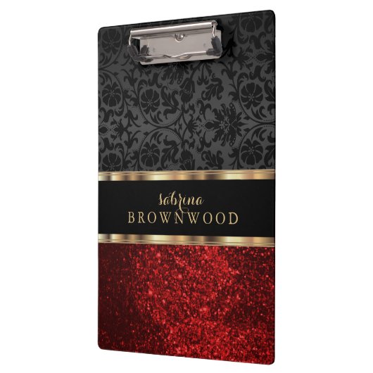 Porte-bloc Parties scintillant rouge et Damas noir  (Gauche)