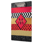 Porte-bloc Parties scintillant rouge Noir Brush Stroke Monogr (Gauche)