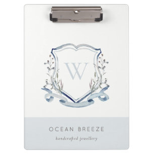 Porte-bloc Pastel Blue Fleur sauvage Aquarelle Crest Monogram