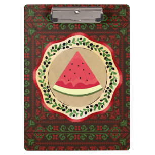 Porte-bloc pastèque sur plaque d'olive avec tatreez palestini