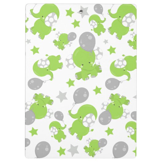 Porte-bloc Pattern of Green Elephants, Cute Elephants, stars (Dos)