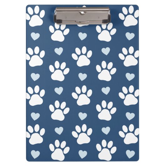 Porte-bloc Pattern of paws, Dog paws, White paws, Blue Hearts (Devant)
