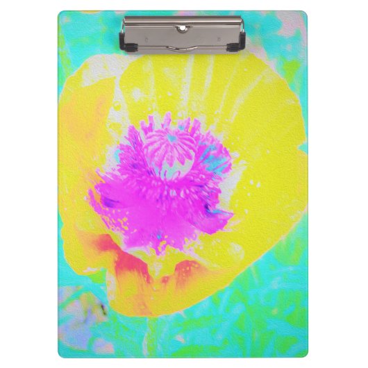 Porte-bloc Pavot jaune avec centre rose chaud sur Turquoise (Devant)