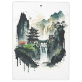 Porte-bloc Paysage antique de l'encre chinoise avec cascade (Dos)