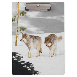 Porte-bloc Peinture de loups dans la neige - Art original de