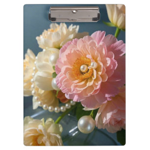 Porte-bloc Perles avec fleurs roses