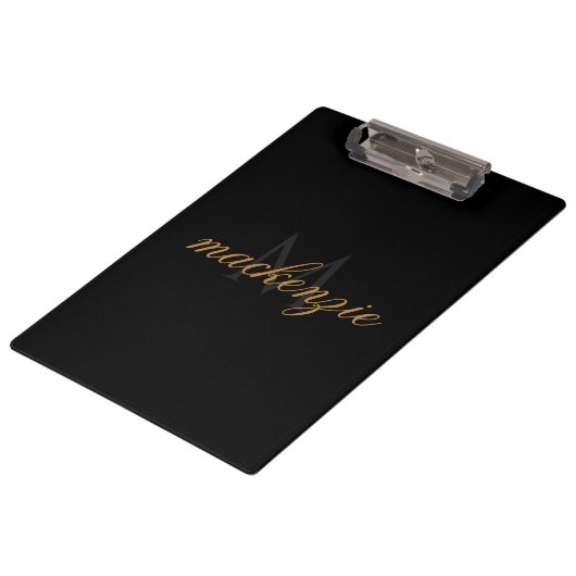 Porte-bloc Personalized Black Clipboard with Name and Initial (Incliné)