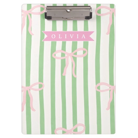 Porte-bloc Personalized Girly Coquette Green Stripe Bow (Devant)