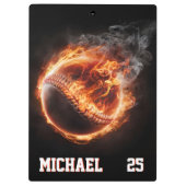 Porte-bloc Personalized Number and Name Baseball Ball on Fire (Dos)