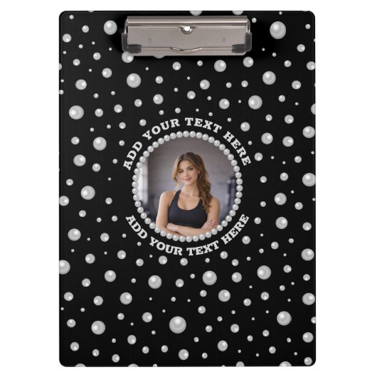 Porte-bloc Personalized Photo with Pearls Circle on Black (Devant)