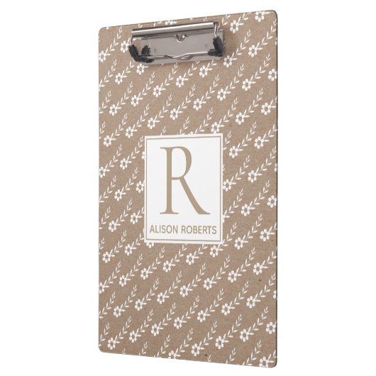Porte-bloc Petites fleurs blanches motif et monogramme rustiq (Gauche)