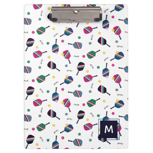 Porte-bloc Pickleball Personnalisé Monogramme Bleu Vert Rose (Devant)