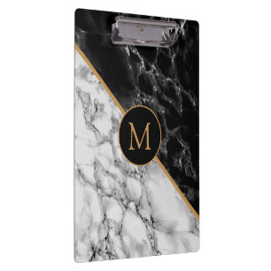 Porte-bloc Pierre de marbre noir moderne Monogramme Porte - b
