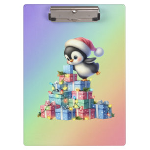 Porte-bloc Pingouin de Noël mignon avec carte cadeau et lumiè
