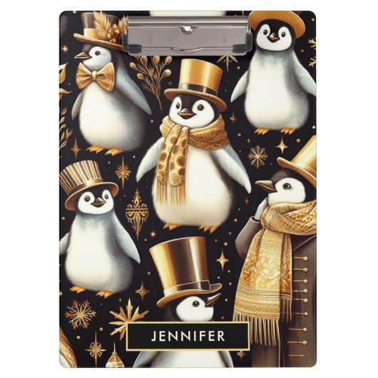 Porte-bloc Pingouin noir et doré (Devant)