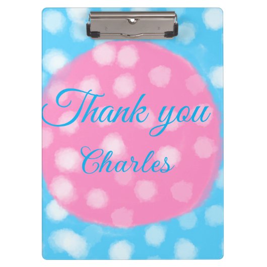 Porte-bloc Pink bleu ciel blanc pois merci ajouter nom (Devant)