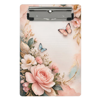 Porte-bloc Pink Floral Mini Clipboard – Cute Flower Stationer