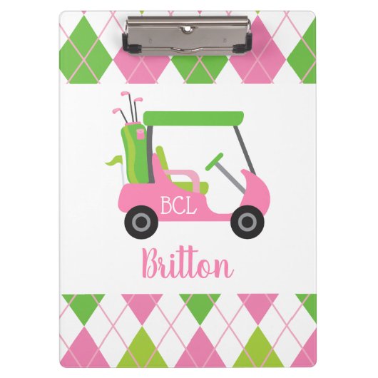 Porte-bloc Pink & Green Golf Personnalisé Monogram Porte - bl (Devant)