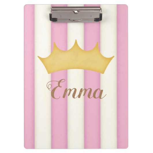 Porte-bloc Pink Stripes Crowned Princess Nom personnalisé (Devant)