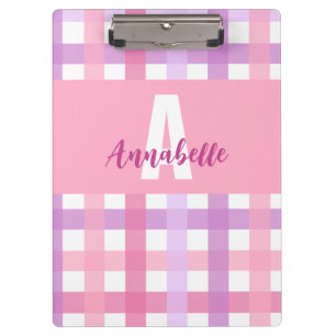 Porte-bloc Pink violet pastel Monogram En vichy Motif