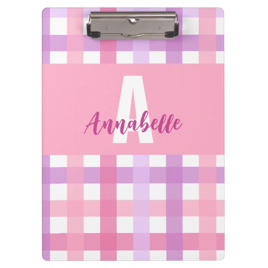 Porte-bloc Pink violet pastel Monogram En vichy Motif (Devant)