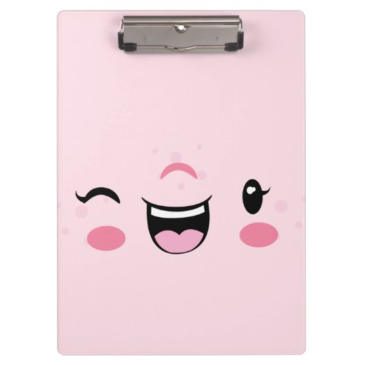 Porte-bloc Pink Winking Kawaii Face Clip Board (Devant)