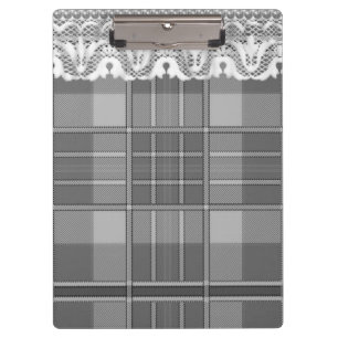 Porte-bloc Plaid et dentelle noir gris blanc mignon girly