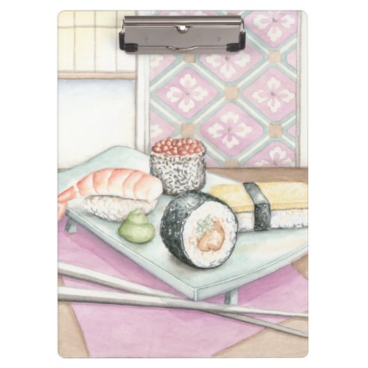 Porte-bloc Plaque de sushi assorté avec baguettes (Devant)