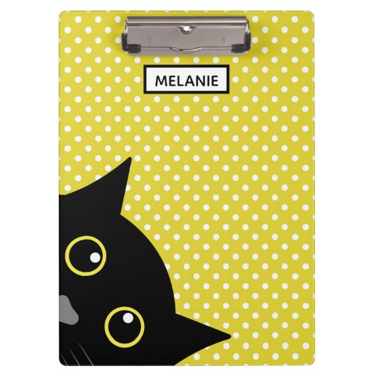Porte-bloc Point de polka curieux de jaune de chat noir (Devant)