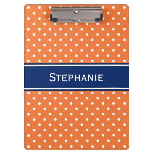 Porte-bloc Pointe Polka blanche orange avec Bleu Royal (Devant)