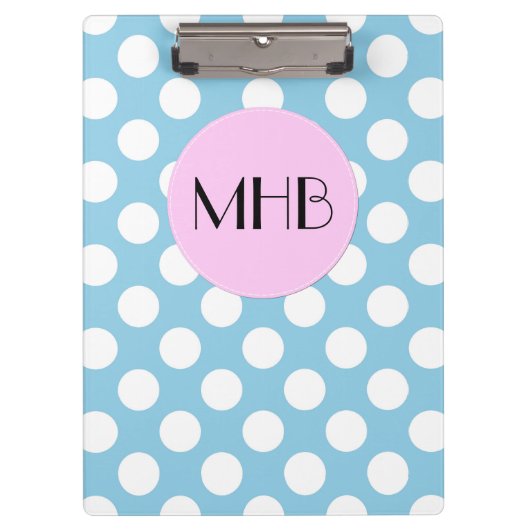 Porte-bloc Pois Bleus, Motif Pointe Polka, Monogramme (Devant)