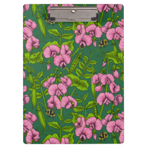 Porte-bloc Pois doux et bourdons, vert et rose