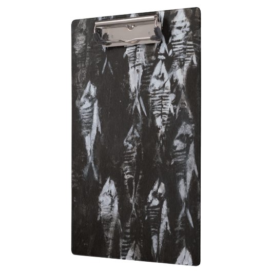 Porte-bloc Poisson blanc fossile sur Arrière - plan noir (Gauche)