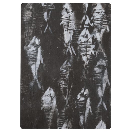 Porte-bloc Poisson blanc fossile sur Arrière - plan noir (Dos)