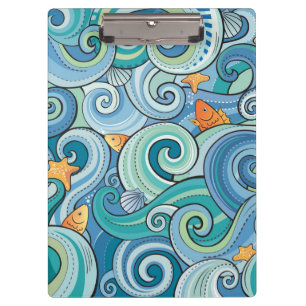 Porte-bloc Poissons parmi le motif de vagues