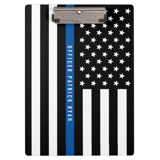 Porte-bloc Police Mince Ligne Bleue Drapeau Américain Nom per (Devant)