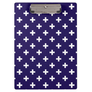 Porte-bloc Polka blanche croise sur bleu marine