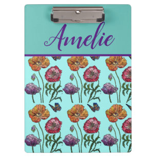 Porte-bloc Poppies de pavot Red Shabby Chic Aqua Floral Fleur