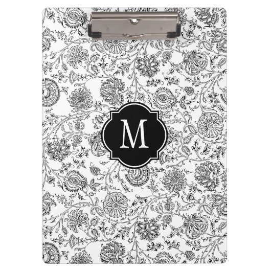 Porte-bloc Porte - bloc floral noir et blanc de monogramme (Devant)