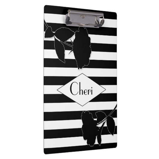 Porte-bloc Porte - bloc noir et blanc de rayure - fleurs/nom (Swatch)