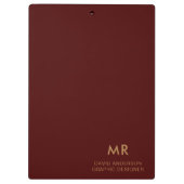 Porte-bloc Porte-bloc-notes rouge avec monogramme de nom doré (Dos)