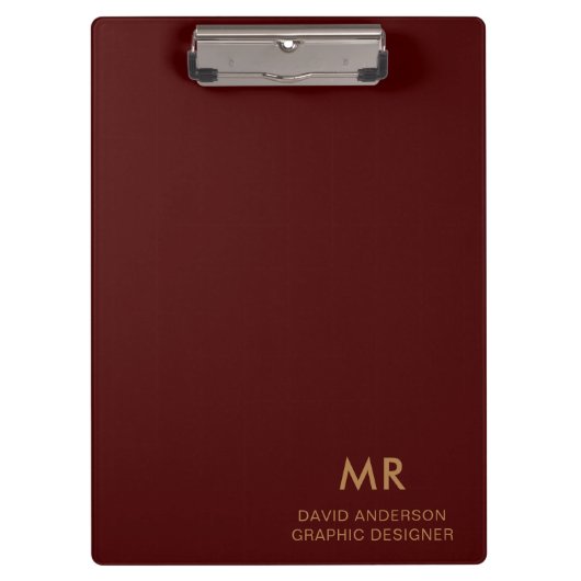 Porte-bloc Porte-bloc-notes rouge avec monogramme de nom doré (Devant)