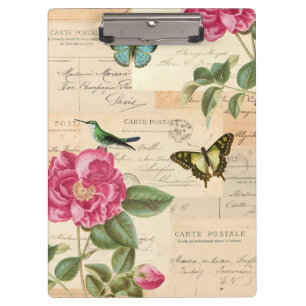 Porte-bloc Porte-copie vintage féminin avec roses et papillon