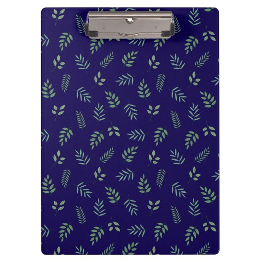 Porte-bloc Porte-documents bleu foncé avec motif de feuille é (Devant)