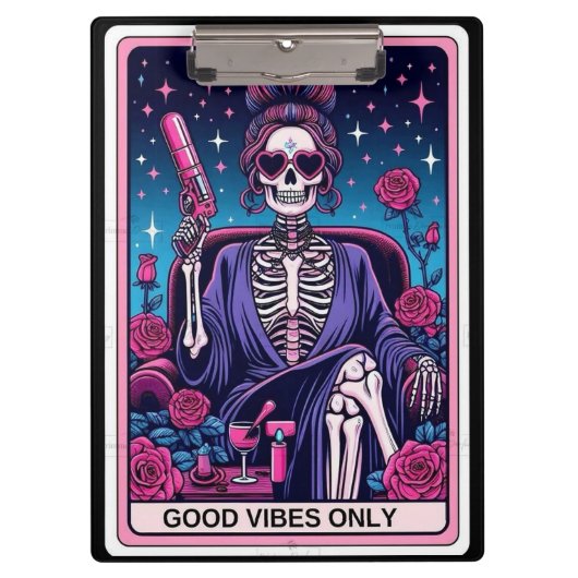Porte-bloc Porte-documents Tarot Squelette Good Vibes – Burea (Devant)
